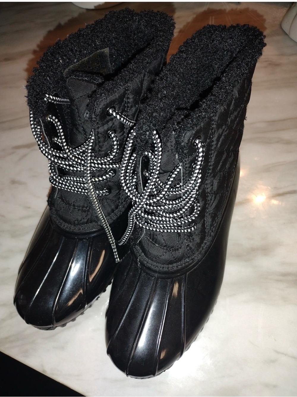 Women's Black Quilted Winter Duck Boots